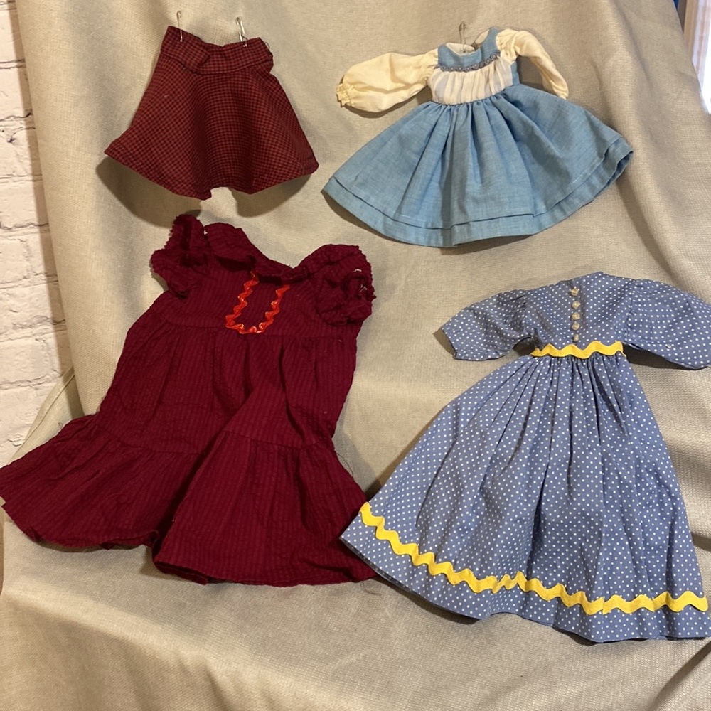 Vintage Red Metal Doll Trunk With Handmade Doll Clothes